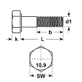 Sechskantschrauben Stahl vz DIN 960 MF 10.9 
