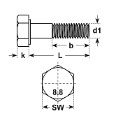 Sechskantschrauben Stahl sw DIN 960 MF 8.8 