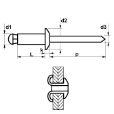 Rivetto espandibile MFX 1301 a testa tonda piatta allu/acc