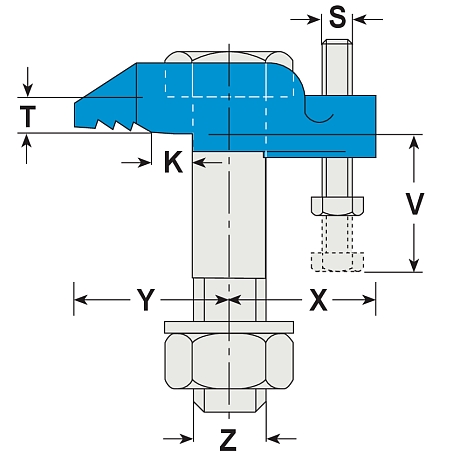 Pièce de serrage Lindapter® D2 zingué-bleu [SimilarCatItems.CatItem.ArtName2]