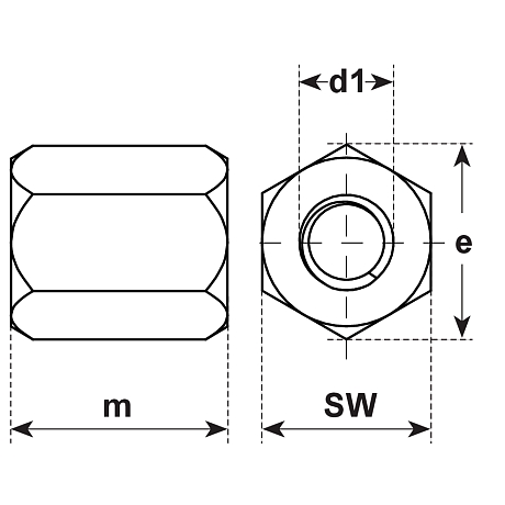 Sechskantmuttern 3 d Stahl blank DIN 6334 [SimilarCatItems.CatItem.ArtName2]