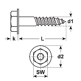 Vis à bois à tête hexagonale BSW 13 zingué-bleu 