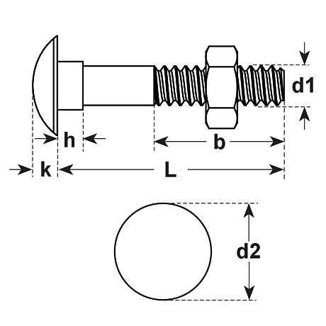 Boulon à bois tête bombée + écrou acier ZB DIN 603 [LastViewedItems.CatItem.ArtName2]