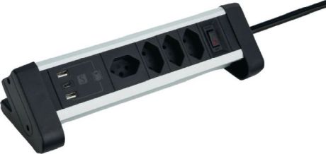 Tisch-Steckdosenleiste Alu 2x USB silber/schwarz [SimilarCatItems.CatItem.ArtName2]