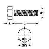 Vis à tête hexagonale 8.8 zingué-jaune DIN 933 