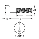 Vis à tête 6-pans DIN 931-8.8 part. filetée zingué -jaune