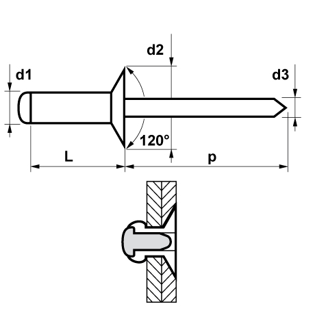 Rivetti a strappo MFX 1034 a testa svasata all/acc [SimilarCatItems.CatItem.ArtName2]