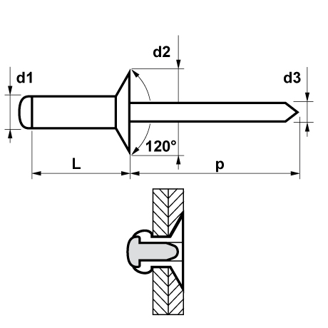 Rivetti a strappo MFX 1044 a testa svasata acc/acc [SimilarCatItems.CatItem.ArtName2]