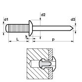 Rivets aveugles MFX type 1601 tête bombée rainurée  alu / acier