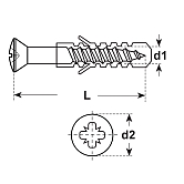 Vis pour plinthes tête conique bombée Pozidriv ave c tampon en nylon no. 5 nickelé